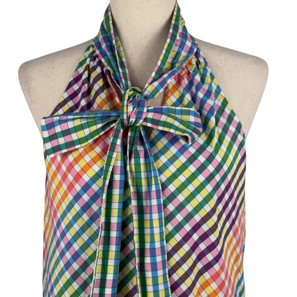 J. Crew Multi-color Plaid Halter Sleeveless Tie Mini Dress Size 2 - Picture 9 of 12